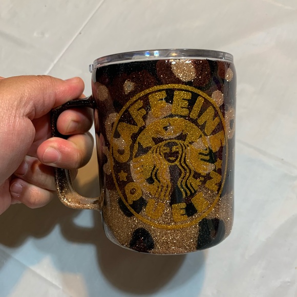 Starbucks inspired leopard glitter insulated coffee cup with handle - Picture 1 of 8
